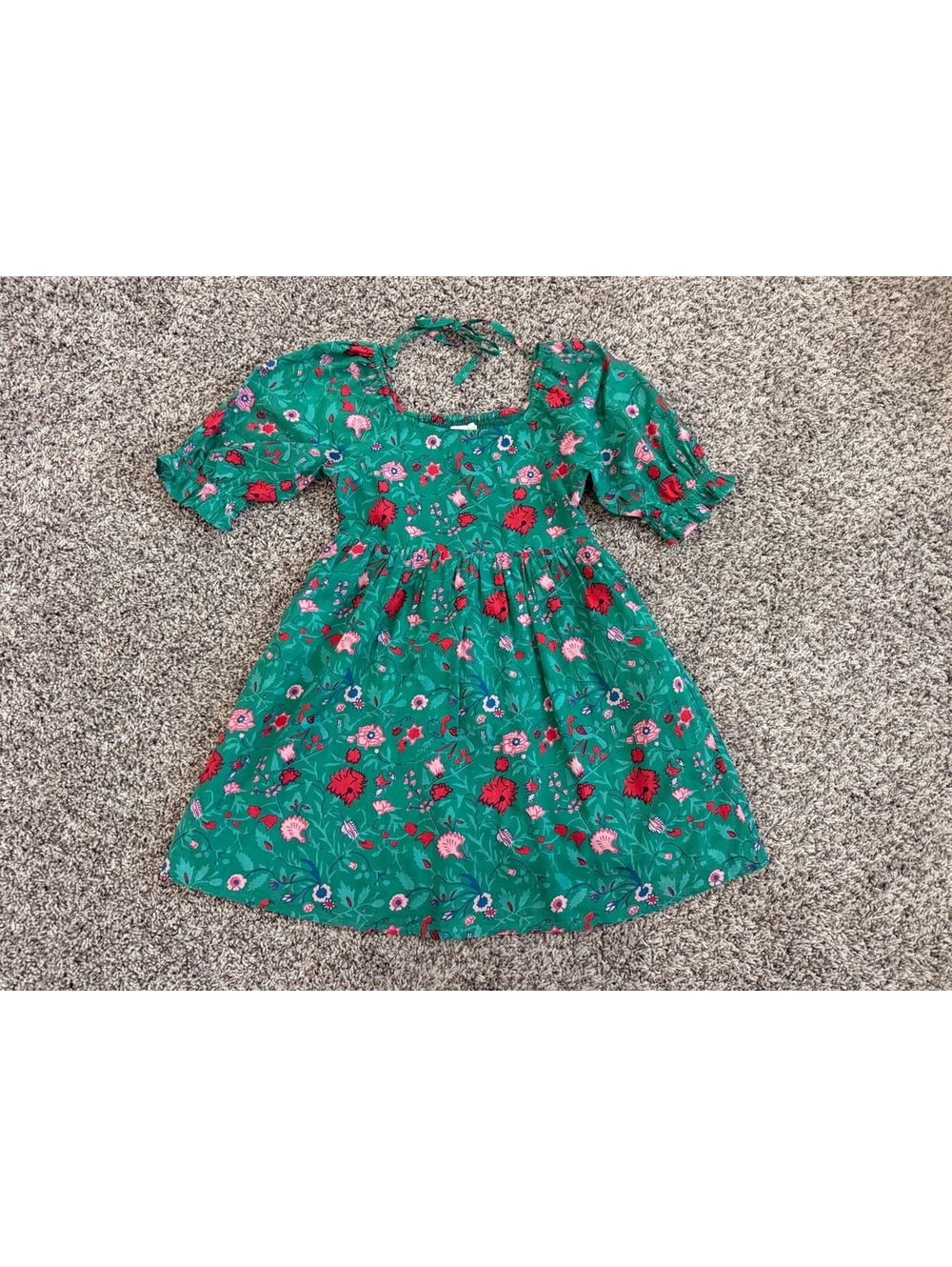 Roller Rabbit Cotton Puff Short Sleeve Tie Neck Square Neck Floral Dress Size 10